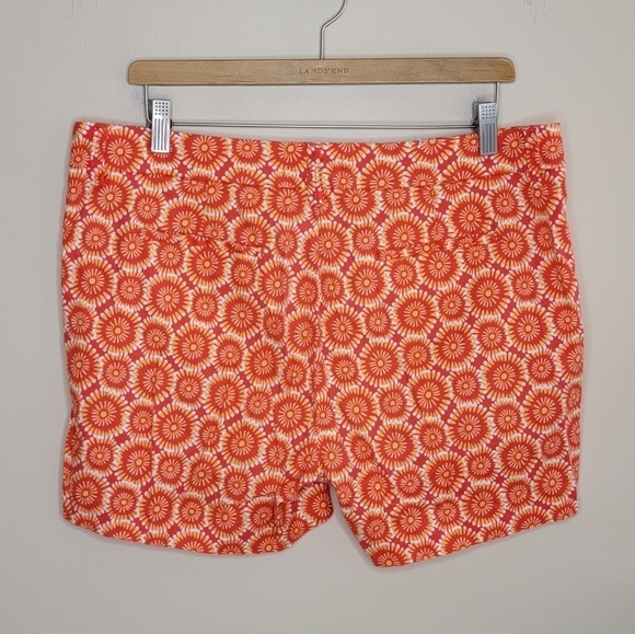 Level 99 | Coral Orange Red Sunshine Circle Print Linen Blend Chino Shorts - Picture 3 of 4